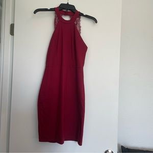 Lulus Bodycon High Neck Wine Red Dress Size M